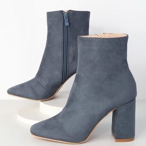 MY GENERATION BLUE SUEDE HIGH HEEL MID-CALF BOOTS